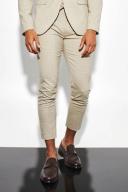Mens Beige Skinny Crop Micro Check Suit Trousers
