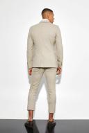 Mens Beige Skinny Crop Micro Check Suit Trousers