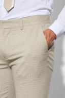 Mens Beige Skinny Crop Micro Check Suit Trousers