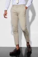 Mens Beige Skinny Crop Micro Check Suit Trousers
