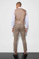 Mens Beige Skinny Double Breasted Check Waistcoat