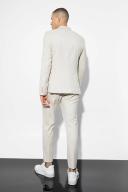 Mens Beige Skinny Double Breasted Linen Suit Jacket