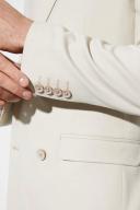 Mens Beige Skinny Double Breasted Linen Suit Jacket