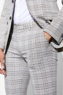 Mens Beige Skinny Fit Check Suit Trousers
