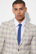 Mens Beige Skinny Single Breasted Check Suit Jacket