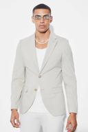 Mens Beige Skinny Single Breasted Micro Check Jacket