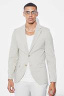 Mens Beige Skinny Single Breasted Micro Check Jacket