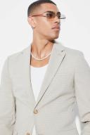 Mens Beige Skinny Single Breasted Micro Check Jacket