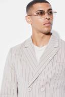 Mens Beige Slim Double Breasted Stripe Suit Jacket