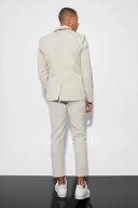 Mens Beige Slim Double Breasted Texture Suit Jacket
