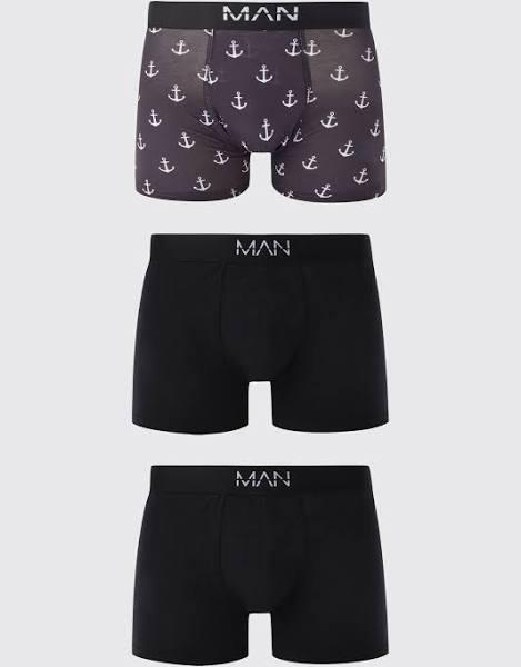 Mens Black 3 Pack Anchor Print Boxers