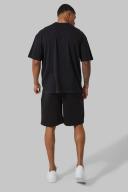 Mens Black Active Chest Print Oversized Short Set