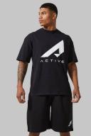 Mens Black Active Chest Print Oversized Short Set