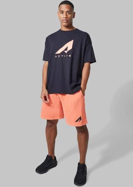 Mens Black Active Chest Print Oversized Short Set