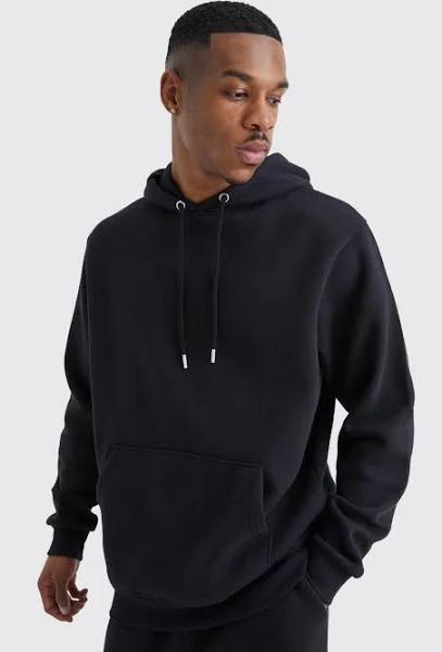 Mens Black Basic Over The Head Hoodie