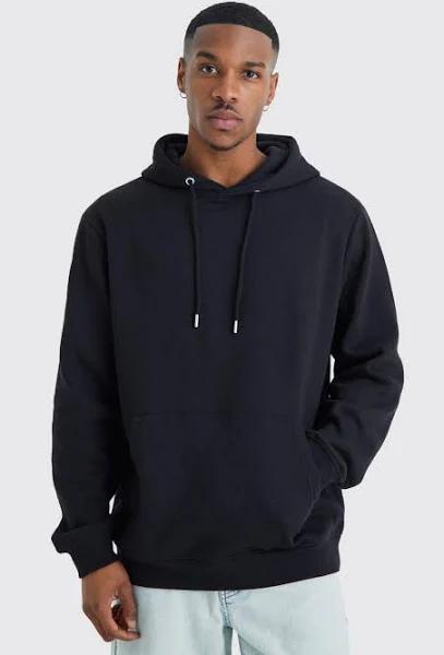 Mens Black Basic Over The Head Hoodie