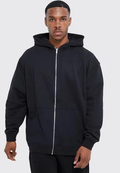 Mens Black Basic Zip Through Hoodie