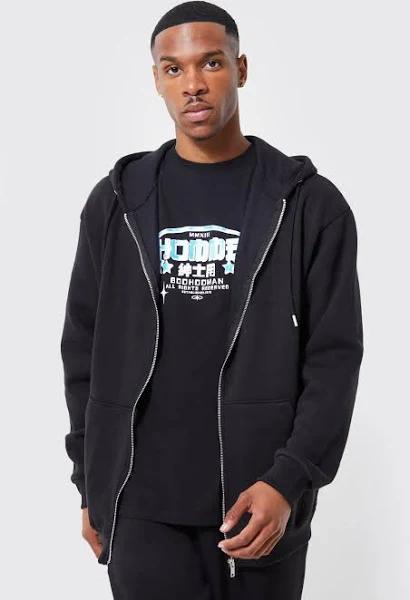 Mens Black Basic Zip Through Hoodie