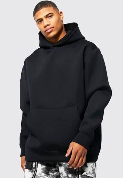 Mens Black Bonded Scuba Oversized Hoodie