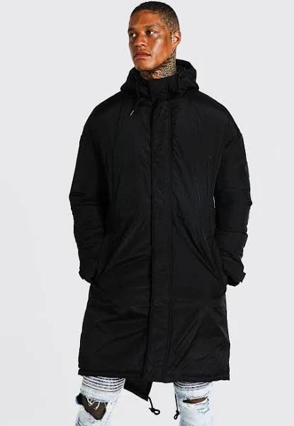 Mens Black Clean Tech Longline Parka