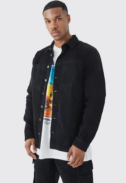 Mens Black Cord Cargo Overshirt