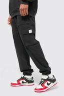 Mens Black Elastic Waist Slim Fit Buckle Cargo Jogger