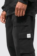 Mens Black Elastic Waist Slim Fit Buckle Cargo Jogger