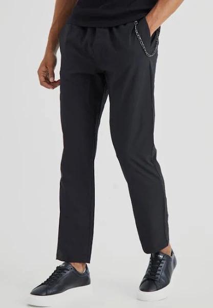 Mens Black Elasticated Slim Crop 4 Way Stretch Chain Trousers