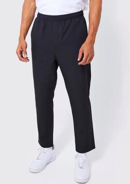 Mens Black Elasticated Tapered 4 Way Stretch Smart Trousers