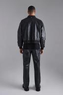 Mens Black Embossed PU Baroque Boxy Bomber