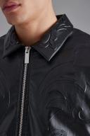 Mens Black Embossed PU Baroque Boxy Bomber