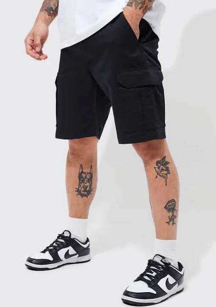 Mens Black Fixed Waist Relaxed Ripstop Cargo Short