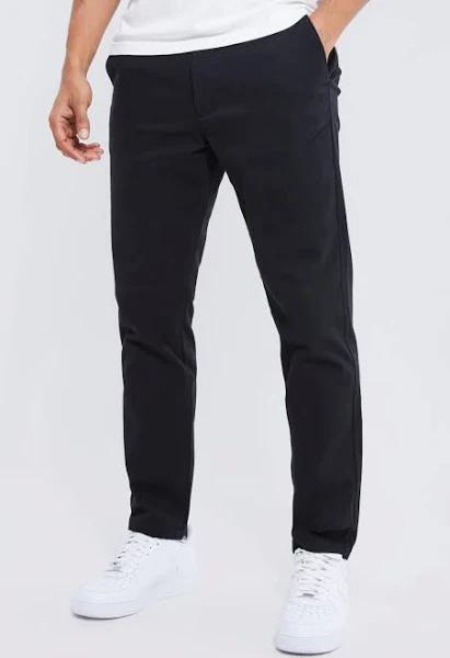 Mens Black Fixed Waist Slim Chino Trouser