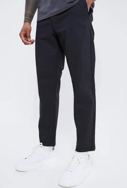 Mens Black Fixed Waist Slim Cropped Textured Chino