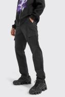 Mens Black Fixed Waist Straight Leg Twill Cargo Trouser