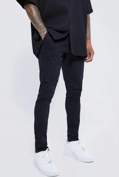 Mens Black Fixed Waist Stretch Skinny Chino