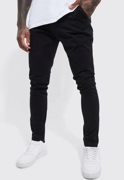Mens Black Fixed Waist Stretch Skinny Waist Chino