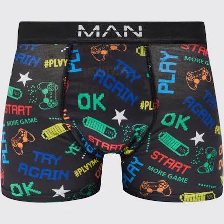 Mens Black Gamer Print Boxers