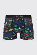 Mens Black Gamer Print Boxers