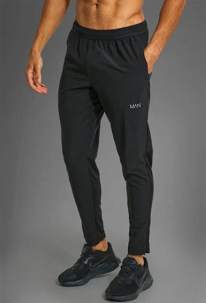 Mens Black Man Active Gym Performance Jogger Zip Pockets