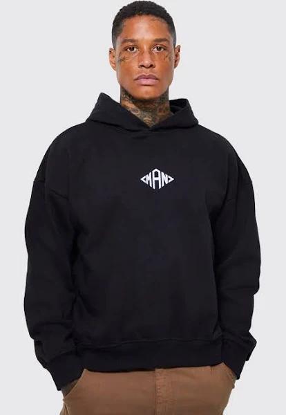 Mens Black Man Diamond Oversized Heavyweight Hoodie