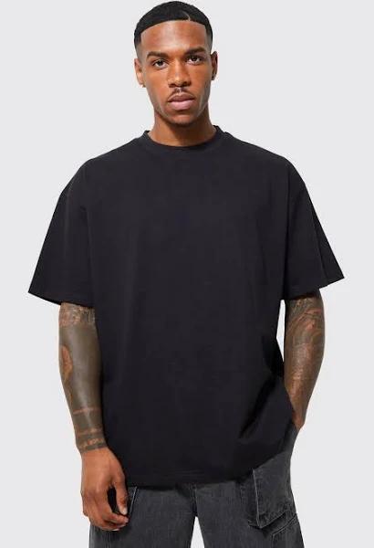 Mens Black Man Oversized Debossed Rib T-Shirt