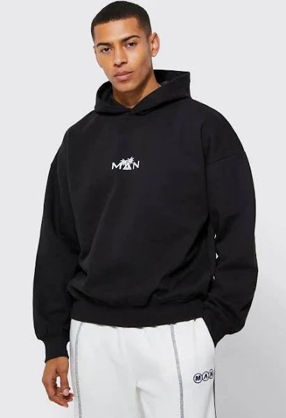 Mens Black Man Oversized Heavyweight Hoodie