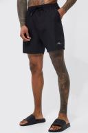 Mens Black Man Signature Mid Length Swim Shorts