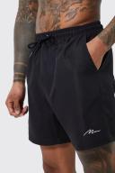 Mens Black Man Signature Mid Length Swim Shorts
