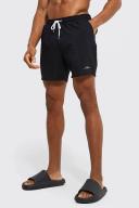 Mens Black Man Signature Mid Length Swim Shorts