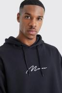Mens Black Man Signature Over The Head Hoodie