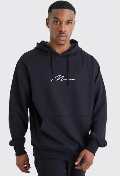 Mens Black Man Signature Over The Head Hoodie