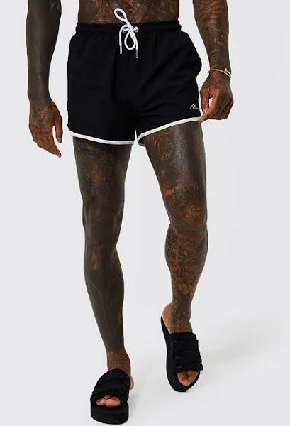 Mens Black Man Signature Runner Swim Shorts