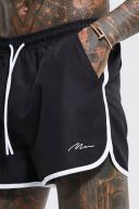 Mens Black Man Signature Runner Swim Shorts